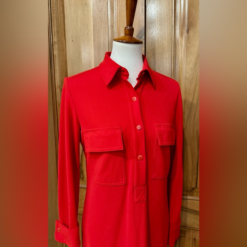 Linda Allard - Tracy Ellen - Vivid Red Jersey Knit Long-Sleeve Dress - EUC - 4 - Picture 6 of 13